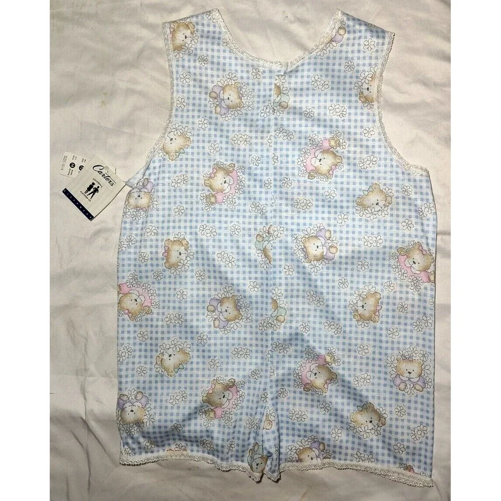VTG Carter's Girl Sz 14 Bear 1pc Sleep Romper Pajama Blue White Flower Polyester
